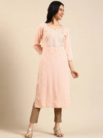 Women's Peach Printed Straight Kurta-AT-A371-K-Peach