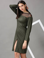 Women's Olive Solid Bodycon Dress-DQ-17-174-F-Olive