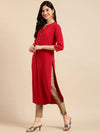 Women's Red Embellished Straight Kurta-SKC-3328-Red