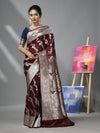 Dark Chocolate Katan Silk Banarasi Saree With Heavy Jaal Work-MA52KA441380057