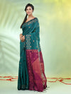 Teal Cotton Saree With Geomatric Patterns-MA66BCT43830034