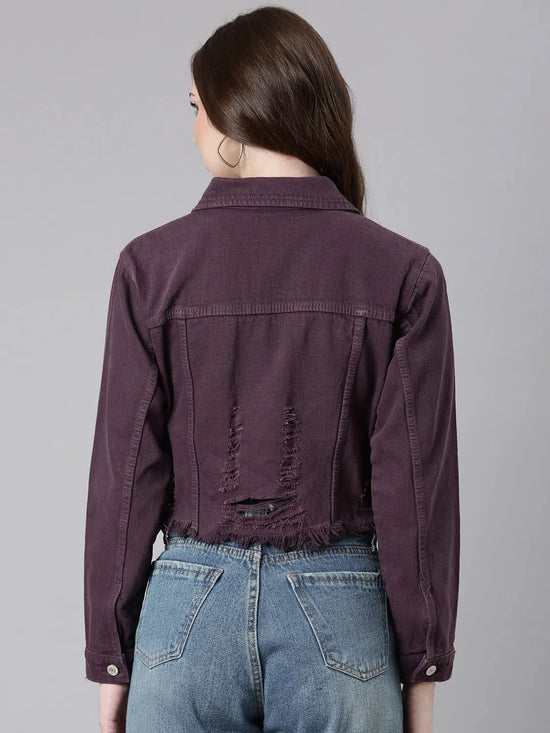 Women Purple Solid Denim Jacket-GZ-5599-Purple