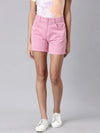 Women Pink Solid Denim Shorts-LT-S-10405-Pink