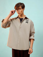 Men Beige LIFE IS A TRIP Oversize Shirt