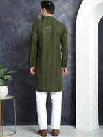 Men's Sequins Chikankari Embroidered Kurta with Pyjama.-JOKP-P-5015Mehndi