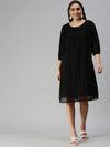 Women's Black Solid A-Line Dress-DW-337-Black