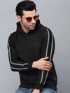 Rigo Black Fleece With Stripe Tape Patch On Sleeve Hooded Sweatshirt-Full