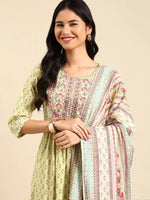 Women's Green Printed Kurta Set-GW-411-Green