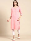 Women's Pink Solid Straight Kurta-DF-1546-Pink