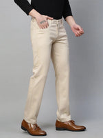 Genips Men's Cream Cotton Stretch Rico Slim Fit Solid Casual Chinos