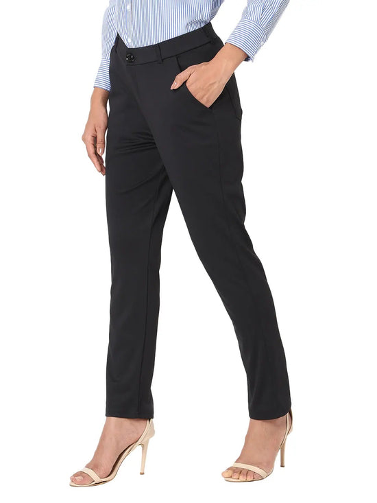 Smarty Pants Women's Cotton Lycra Ankle Length Straight Fit Black Formal Trouser-SMPT-924A-S