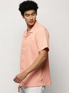 Men Peach Striped Shirt-H-WAI-M197-1605-Peach