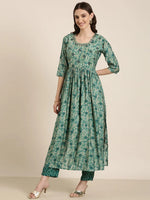 Women Teal Printed Kurta Set-SKC-1115-Teal