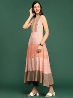 Women's Peach Colourblock Anarkali Kurta-DW-9722-Peach