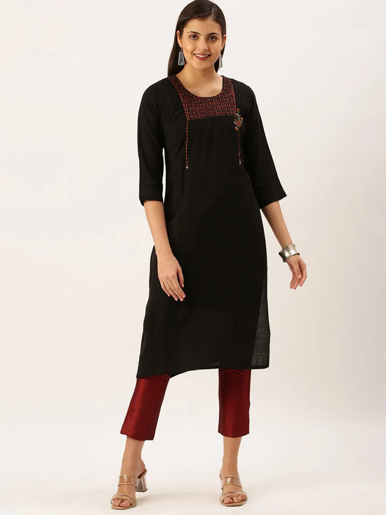 Women's Black Solid Straight Kurta-DF-1211-Black