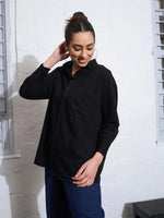 Women Black Cotton Twill Oversized Shirt