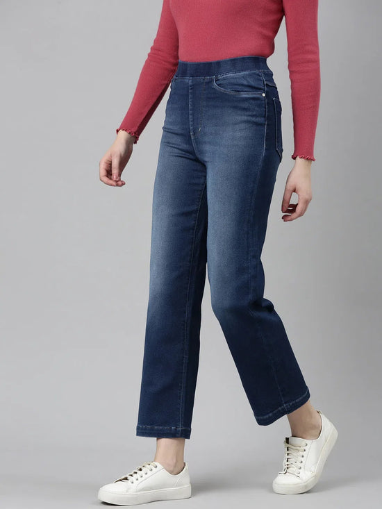 Women Blue Solid Straight Fit Denim Jeans-IM-10359-Blue