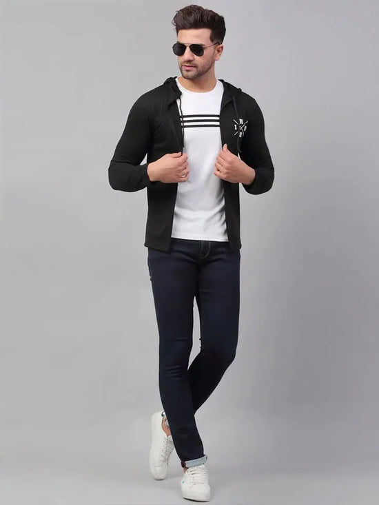 Rigo Black Back Print Hooded Cotton Full Sleeve Cardigan