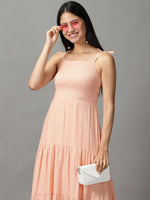 Women's Pink Solid Fit and Flare Dress-AE-15706-Peach