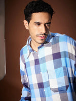 Men Blue & White Check Oversized Shirt