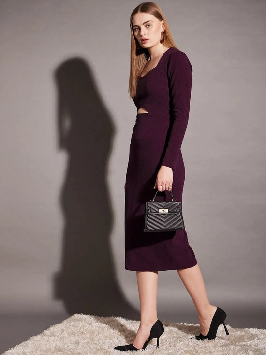 Front cut out bodycon midi dress in Purple Color