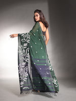 Dark Green Pure Cotton Soft Saree With Nakshi Designs-MA54CT041380007