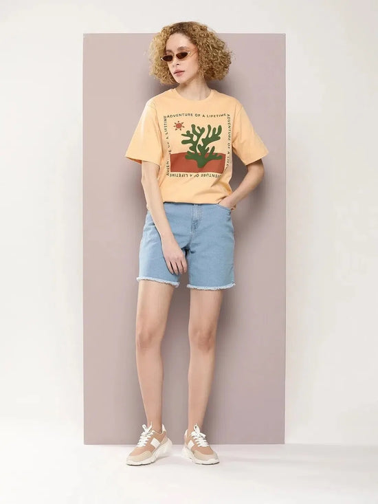 Dillinger Beige Graphic Oversized T-Shirt-WMNCR398BGE-XS