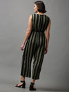 Women's Green Striped Jumpsuit-AE-15647-Olive