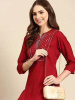 Women's Maroon Printed Straight Kurta-RF-1548-Maroon