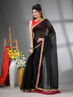 Black Shimmer Tissue Saree With Gota Patti Borders-MA62TIS33990015