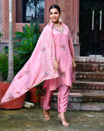 Vaasva Women Tissue Silk Emboidered Suit Set With Solid Pant & Solid Embroidered Dupatta-166VAASPINK