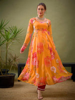 Women Yellow Floral Anarkali Kurta