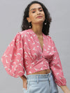 Women's Pink Printed Crop Tops-AE-10292-Pinkwhite