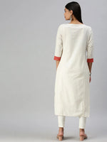 Women's White Striped Straight Kurta-RF1350-White