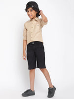 Tales & Stories Boys Beige Cotton Solid Full Sleeves Regular Fit Shirt