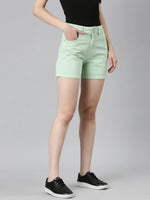 Women Green Solid Denim Shorts-LT-S-10405-Green