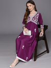 Indo Era Wine Embroidered A-Line Ethnic Dress