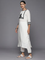 Indo Era White Embroidered Straight Kurta Trousers With Dupatta Set