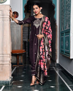 Vaasva Women Silk Emboidered Solid Pant Set & Digital Printed Dupatta-169VAASWINE