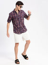 Men Spread Collar Abstract Purple Casual Shirt-REVERIE-2110-Purple