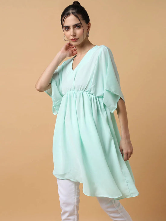 Women's Sea Green Solid Fit and Flare Top-AE-15771-Seagreen