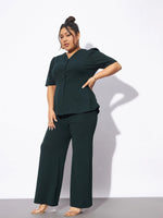 Women Emerald Green Front Button Top With Pants