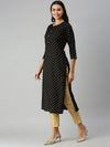 Women's Black Floral Straight Kurta-GW-2111-Blackgold