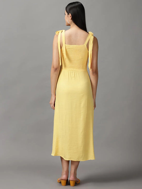 Women's Yellow Solid Fit and Flare Dress-AE-15681-Yellow