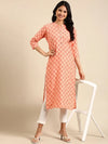 Women's Orange Printed Straight Kurta-GW-500-R-Orange