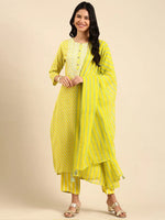 Women's Lime Green Printed Kurta Set-GW-2997-Limegreen