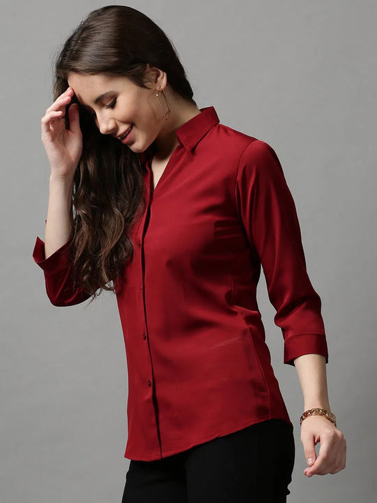 Women's Maroon Solid Shirt-AE-3331023-Maroon