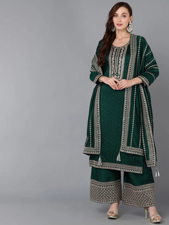 Ahika Women Silk Blend Embroidered Kurta Palazzos-PKSKD1862_XS