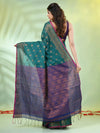 Teal Cotton Saree With Zari Borders-MA66BCT43830040