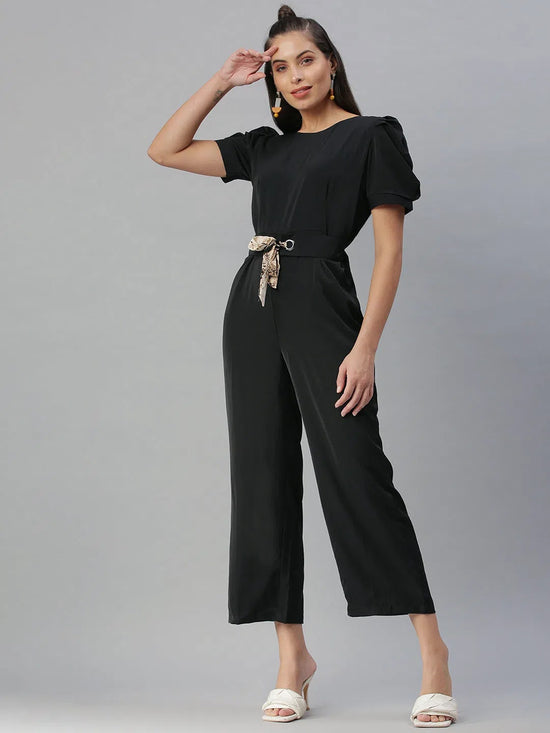 Women's Black Solid Jumpsuit-KG-5544-Black